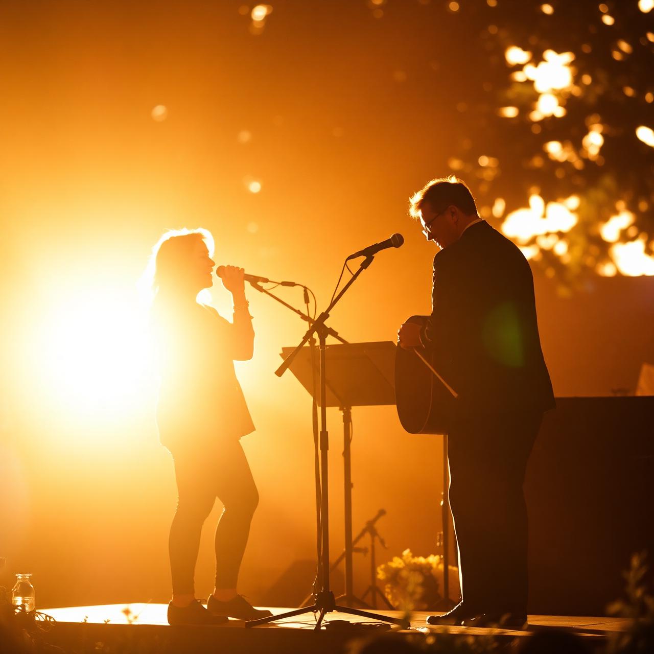 Duo musical au coucher du soleil